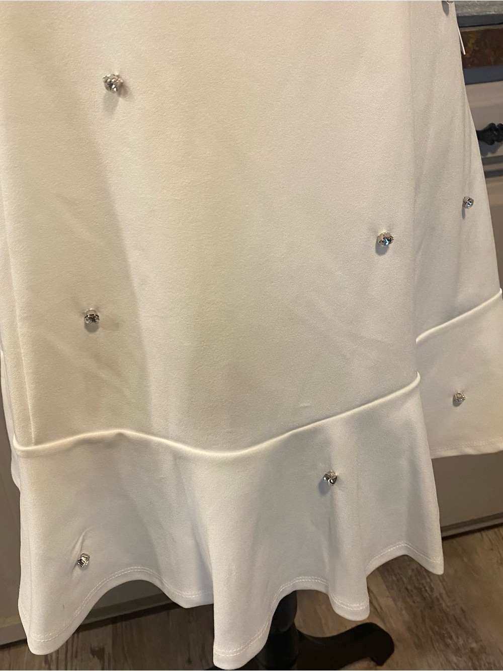 NWT Crystal Doll White Mini Dress with Puff Sleeves and Rhinestones Accents - Picture 6 of 11